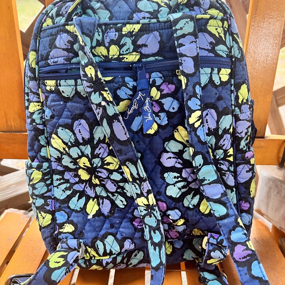 Vera Bradley Indigo Pop Floral Backpack Bookbag Blue Yellow Green Retired
